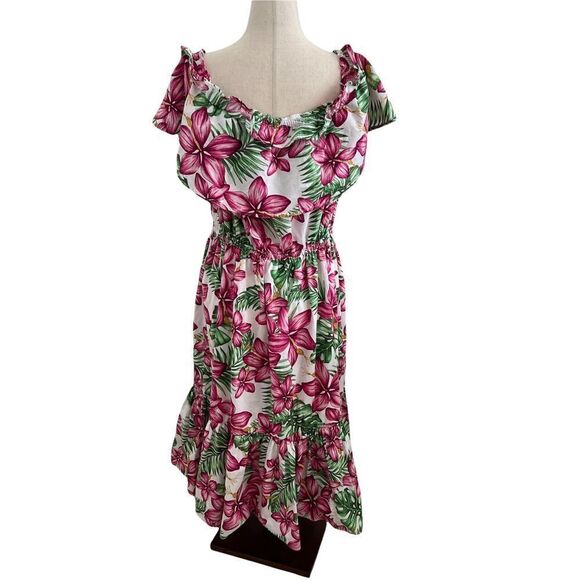 Crown & Ivy Tropical Floral On or Off the Shoulder Cotton Midi Dress Ruffles M - Picture 4 of 6